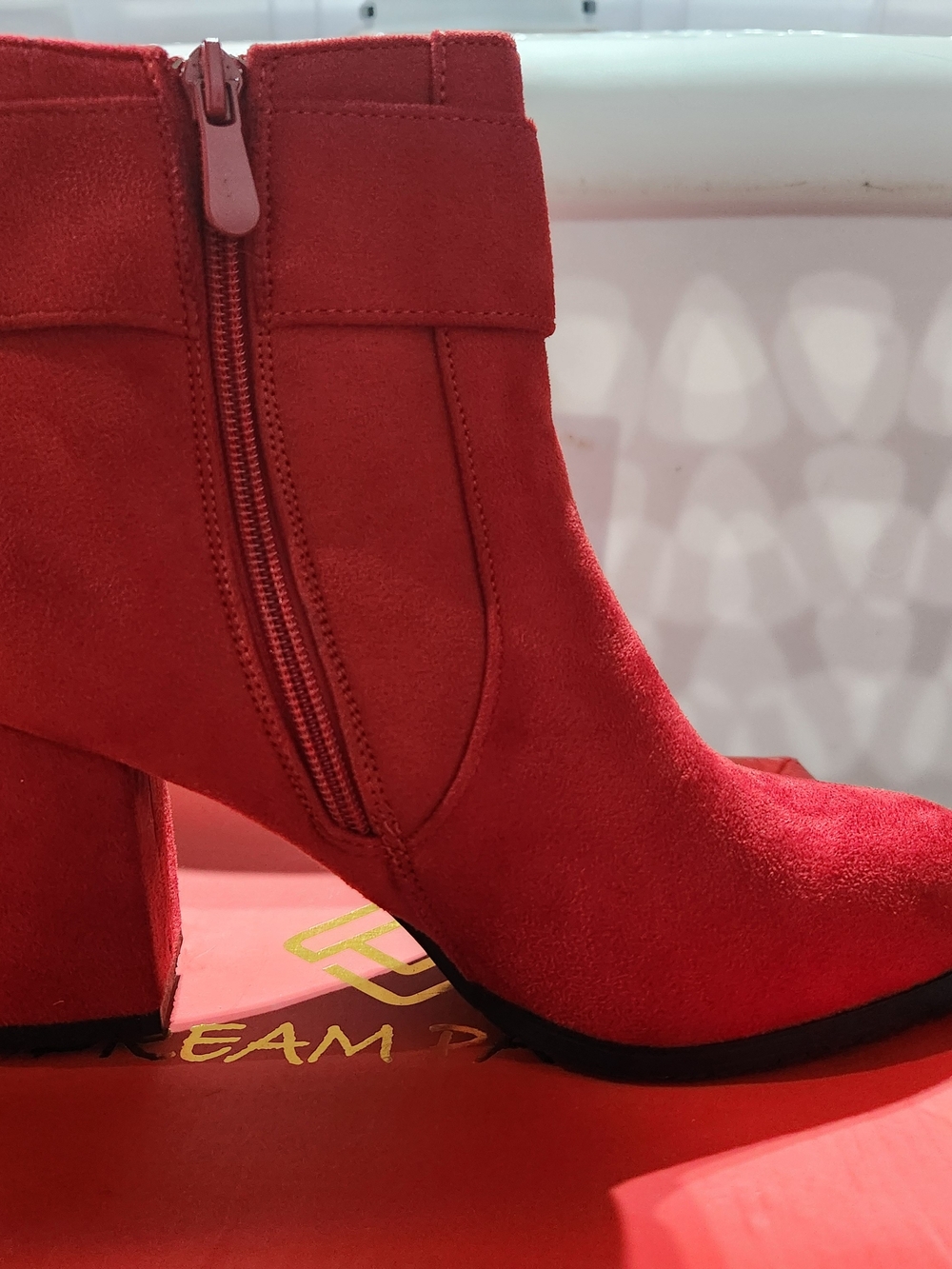Red Suede Women's Ankle Bootie with Side Zip